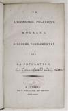 ECONOMICS HERRENSCHWAND, JEAN. De l''Economie Politique Moderne. Discours Fondamental sur la Population. 1786